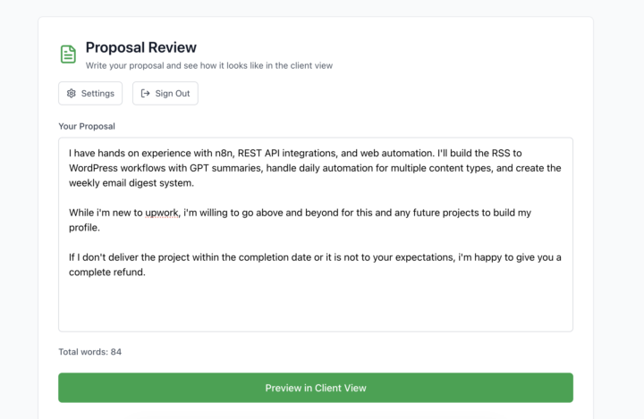 Preview your upwork proposals