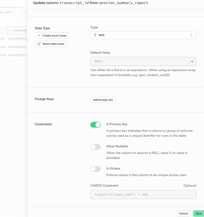 primary key not priming with supabase