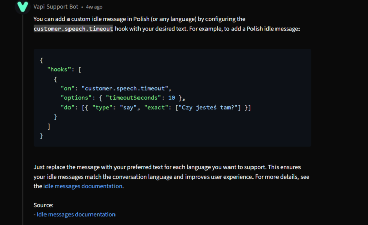 Idle Message in VAPI
