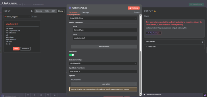 This operation expects the node's input data to contain a binary file, but none was found.