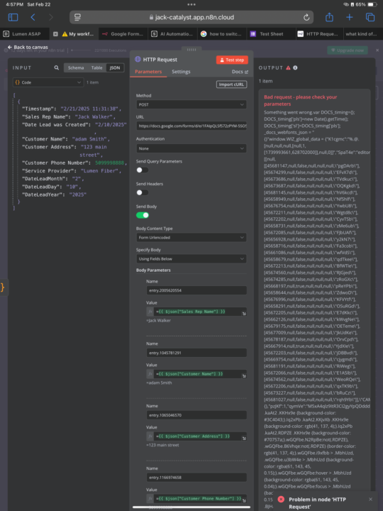 Need Help Submitting Google Form via n8n HTTP Request – Getting “Bad request” (400)
