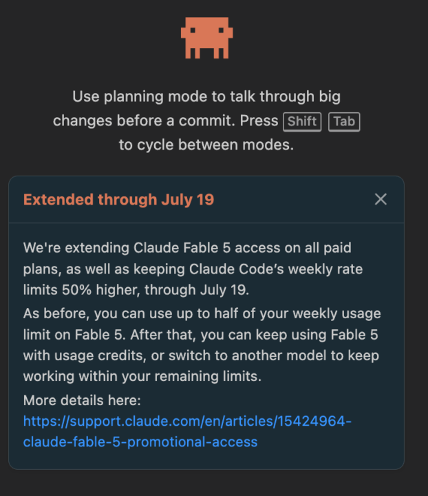 Fable 5 usage extended to July 19!