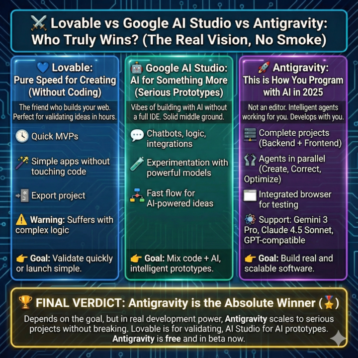 ⚔️ Lovable vs Google AI Studio vs Antigravity: who actually wins?