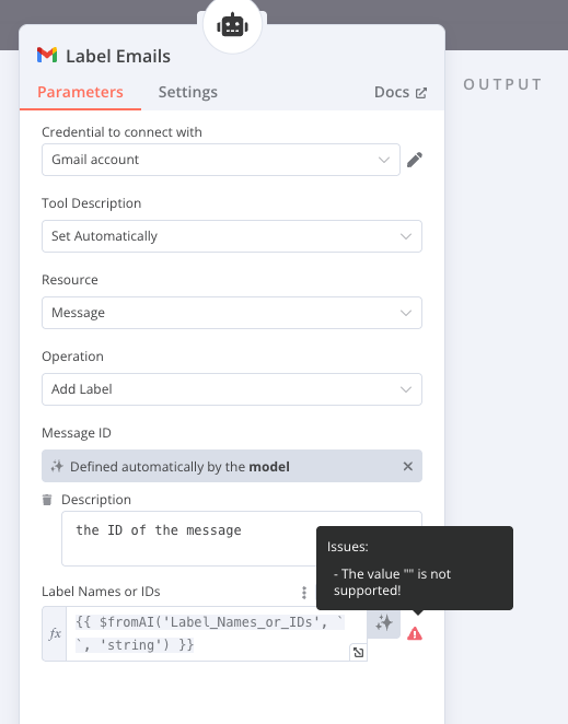 New to n8n, issue with dynamic label in gmail