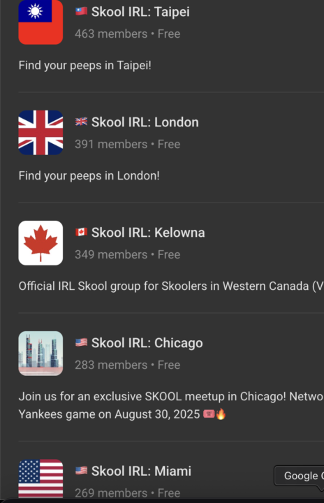 看到台灣群在Skool城市群裡人數排行世界第一 就莫名爽