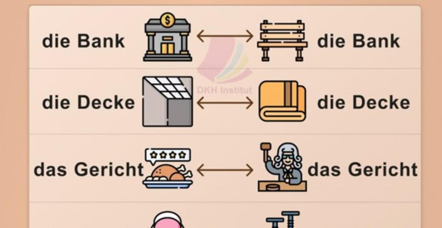 Homonyme DER, DIE, DAS - Bank, Kiefer, See, Laster