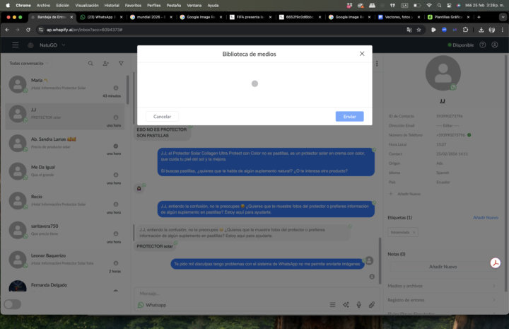 problemas para subir o mandar imagenes a los usuarios por chat