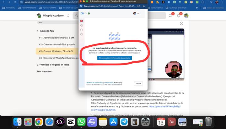 ERROR AL CREAR WHATSAPP BUSSINES