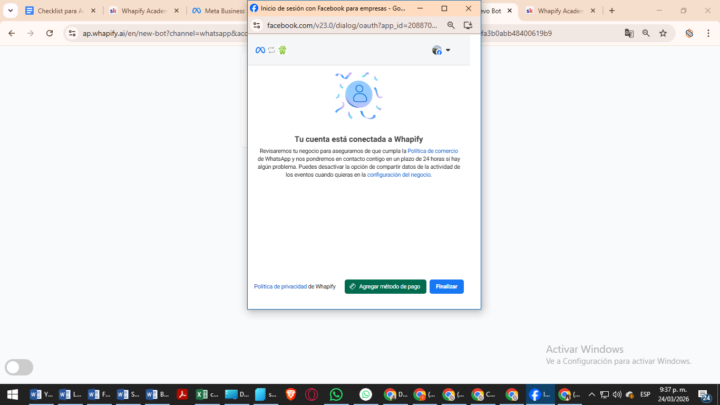 no me deja conectar Api con Whapify