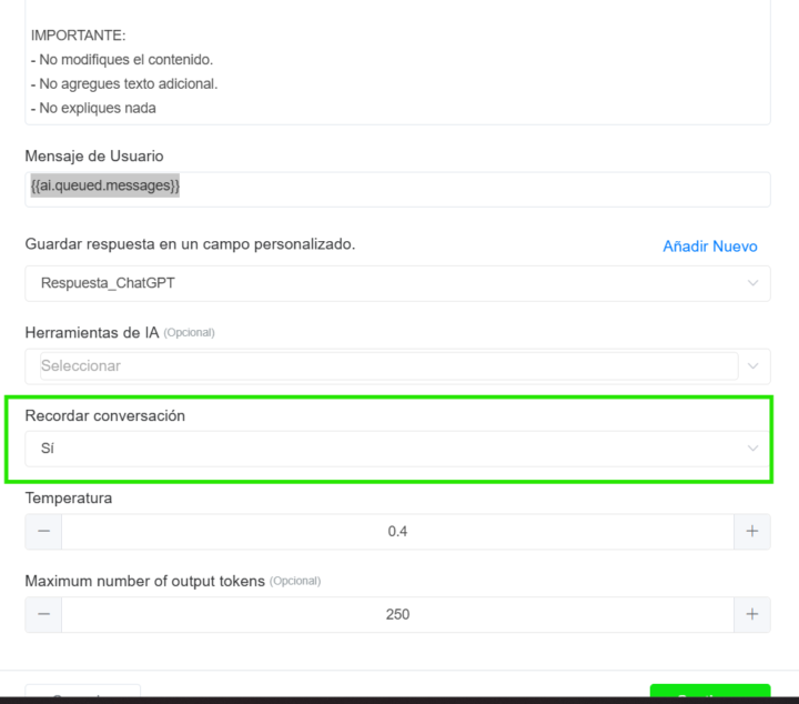 EN OPEN AI ¿Que quiere decir recordar la conversacion?