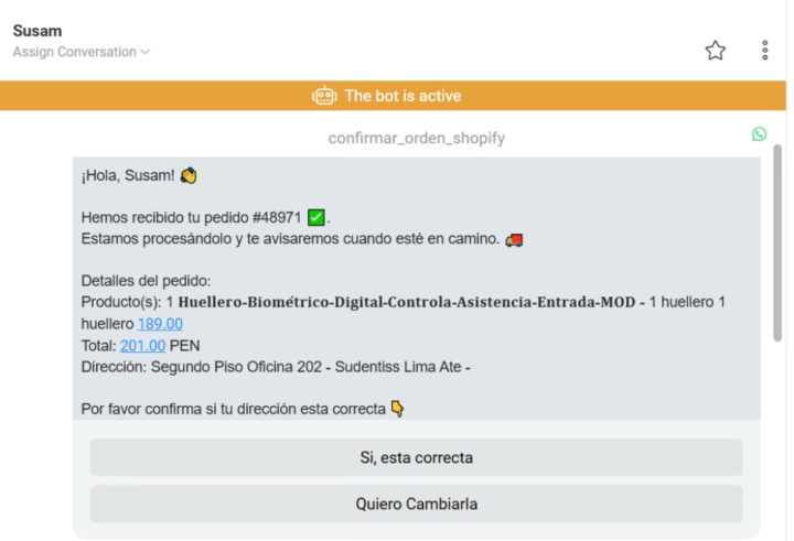 Confirmacion de Pedidos Shopify Whapify no me funciona