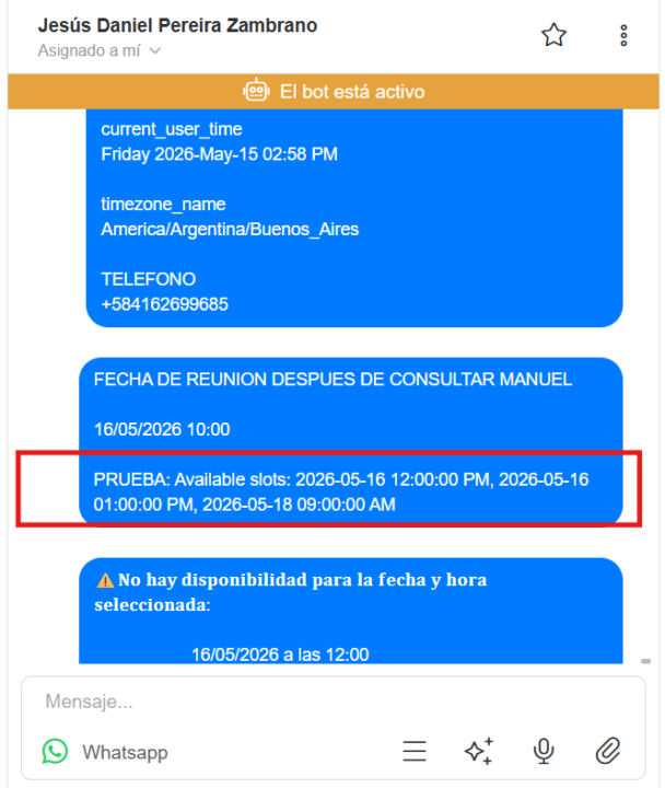 CONSULTA DE DISPONIBILIDAD DE CALENDARIO