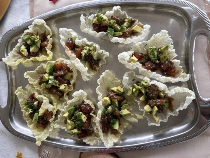 Montaditos de gambón con base de arroz 🦐 