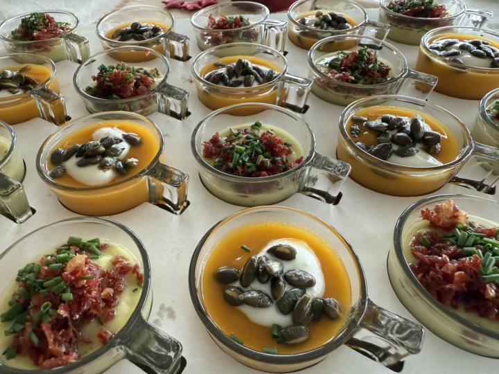 Crema de calabaza y crema de puerro y pera 