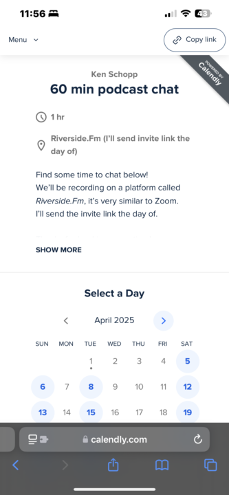 Got my Calendly set up for my podcast!