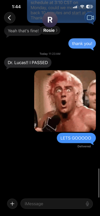 Failed her first attempt --> passed on the second with us!