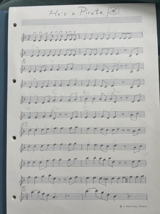 “He’s a Pirate” sheet music!