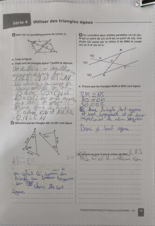 Utilisation des triangles égaux 