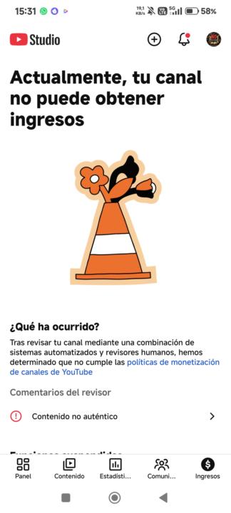 Canal desmonetizado por inauténtico 
