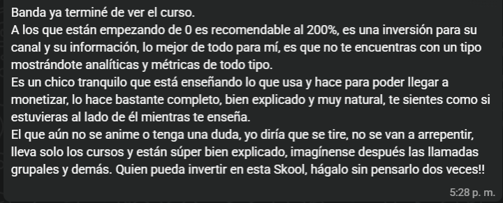 Otra opinión del curso 😁