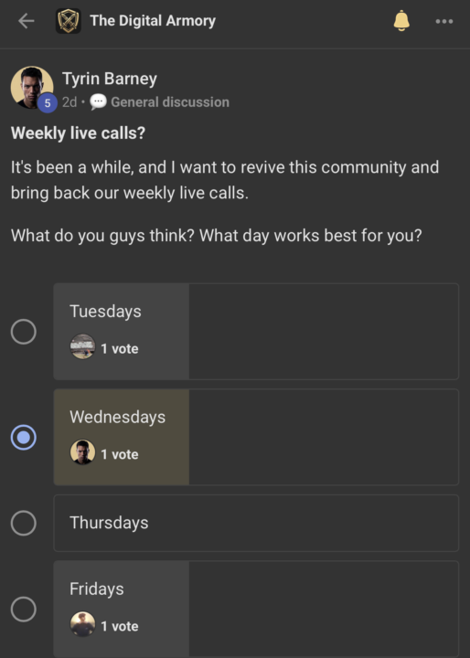 2 calls per week? Tuesday & Friday?