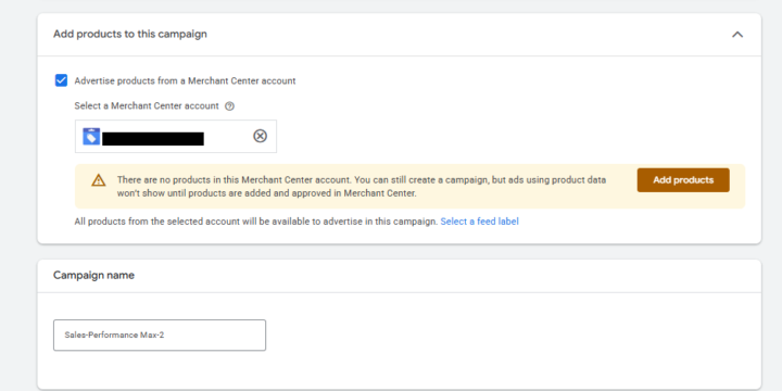 Products not showing in ad account