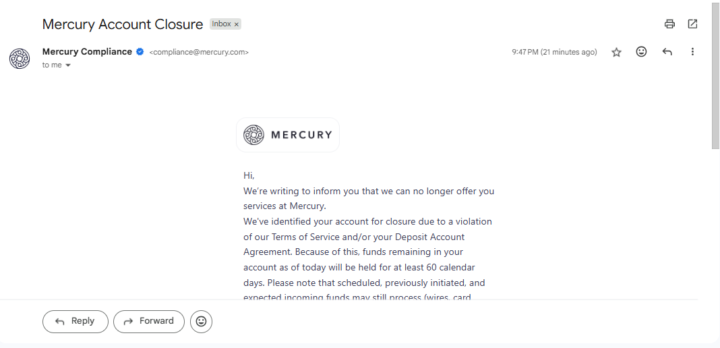 Mercury Closed My Account