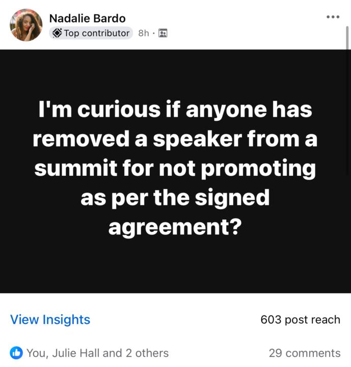 🤔 What would you do? Speakers not promoting Summit 