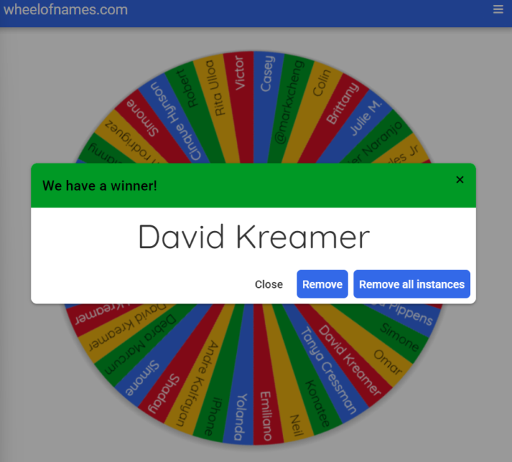🎉 David just won tonight’s Spin The Wheel! 🏆