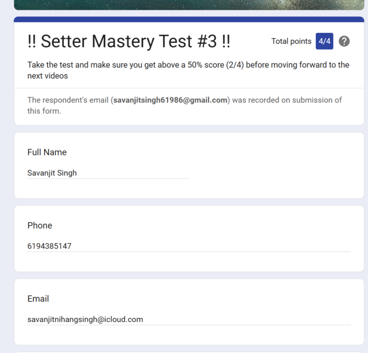 Setter Mastery Test #3