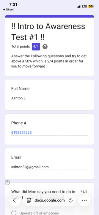 Intro to awareness proof of passing test