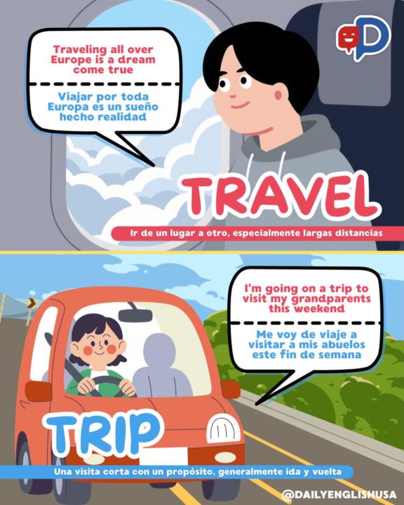 ✈️ TRAVEL vs TRIP ¿Cuál es la diferencia? 🚗