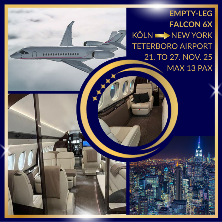 Empty-leg Falcon 6X Köln New York 21. to 27. Nov. 25