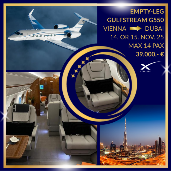 Empty-leg Vienna Dubai 14. or 15. Nov. 25 39.000,- €