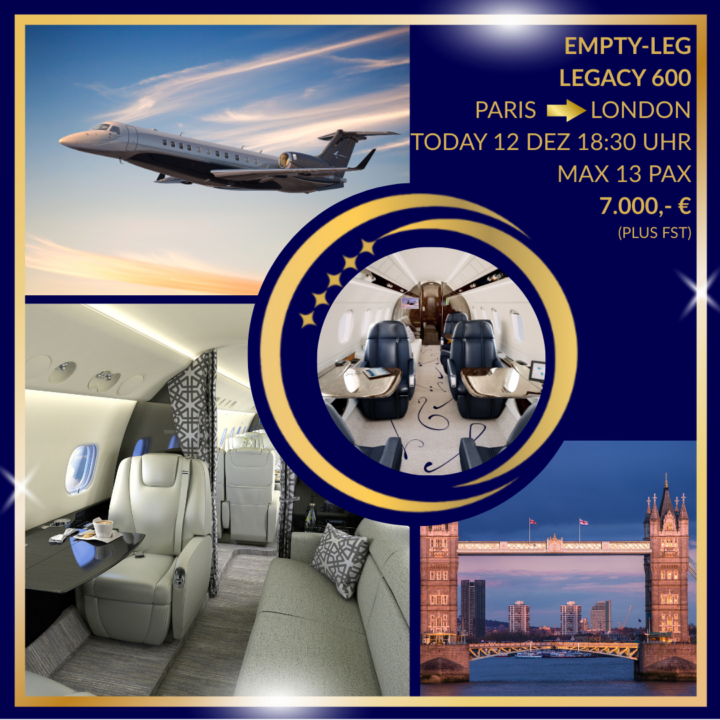 Empty-leg Heavy Jet Legacy 600 Paris London today