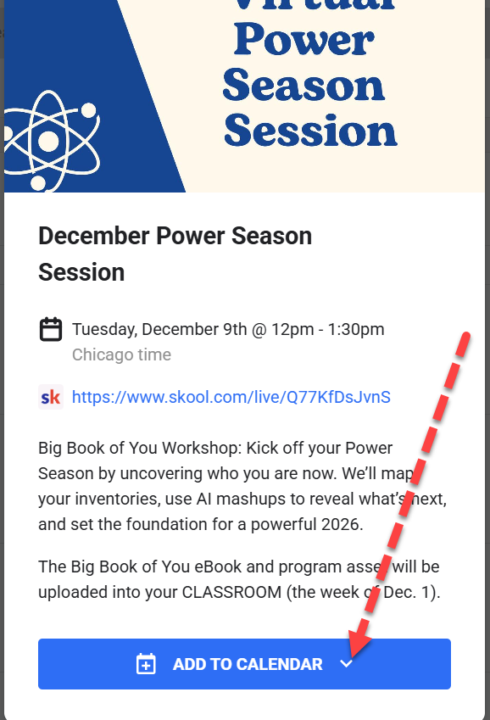 Power Season Session (Virtual) - next Tuesday, December 9.