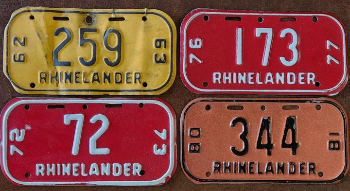 Bicycle license plates from Rhinelander