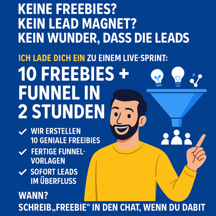 „Du brauchst keine Webseite, nur dieses eine System!“ 🚀 Starte jetzt: 10 Freebies + Funnel in 2 Stunden – live & gemeinsam!