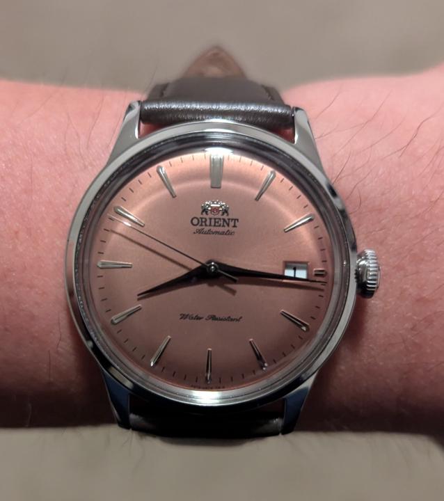 Orient Bambino LE Orange Dial (2300 pieces) on the wrist again...