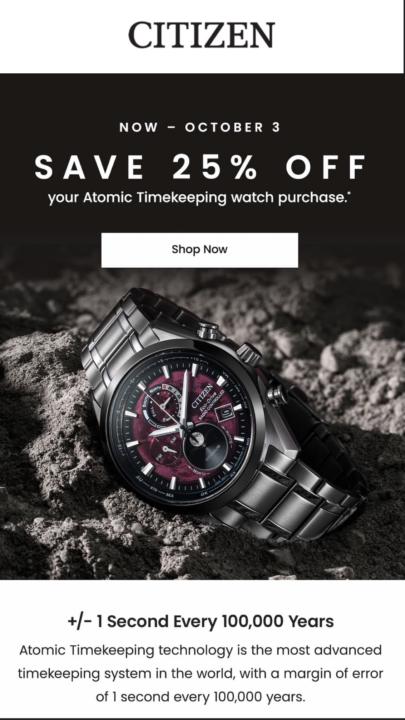 Men’s Atomic Timekeeping watches are 25% off at Citizen!