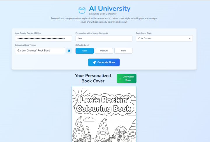AI University Colouring Book Generator - With Read Aloud Voices