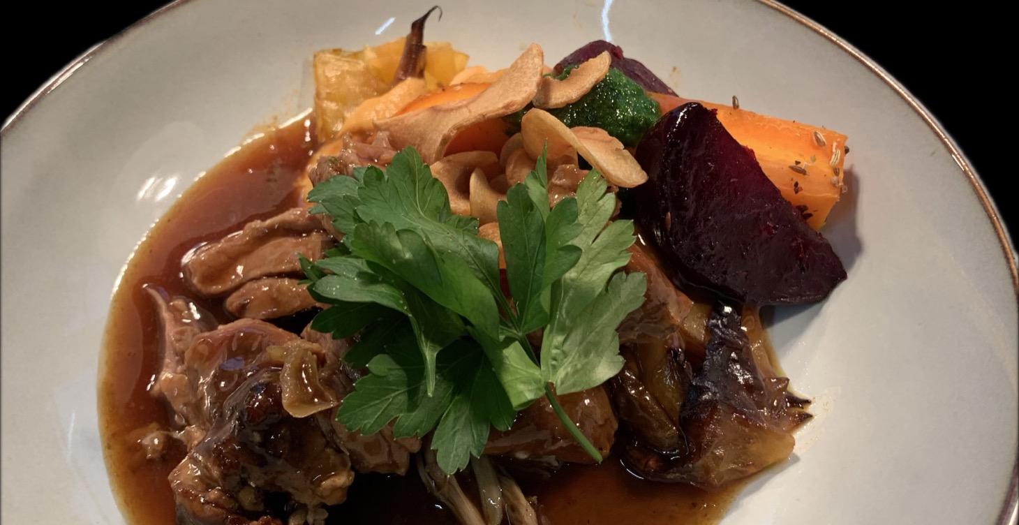 Deer stew with parsnip purée