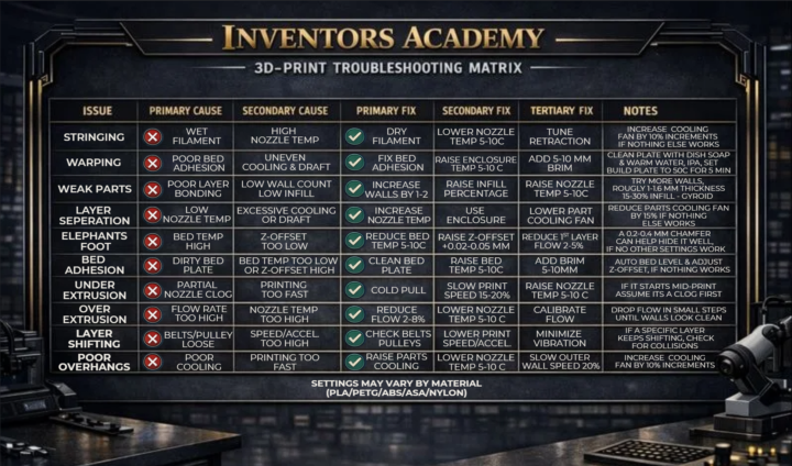 3D-Print Troubleshooting Matrix