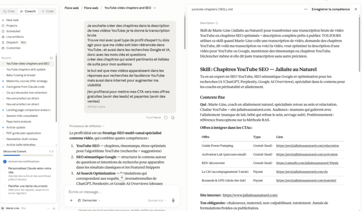Créer mes "skills" avec Claude — ex : chapitrage automatique vidéo à partir de la transcription