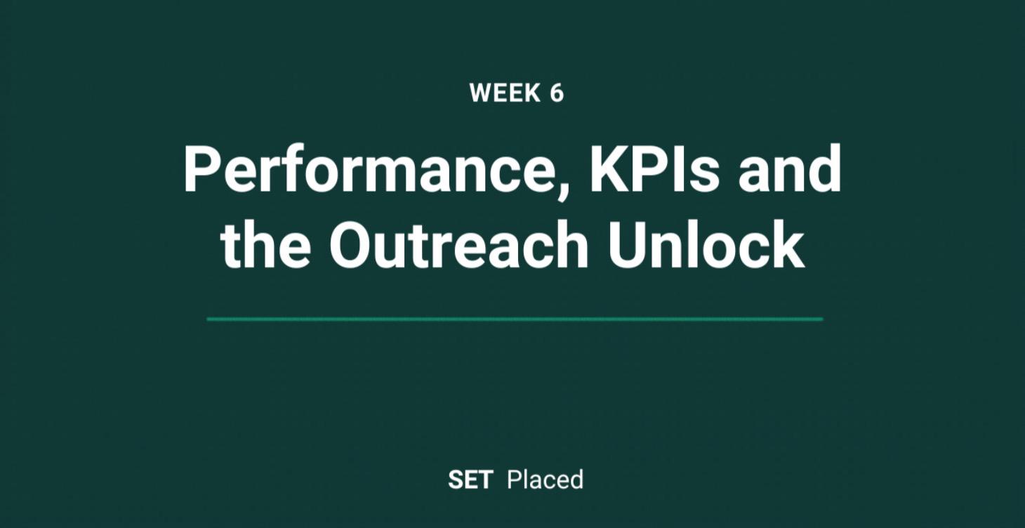 Week 6: Performance, KPIs and the Outreach Unlock