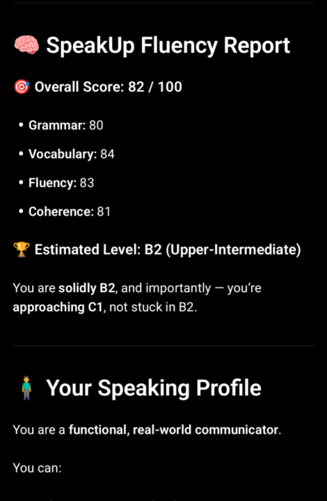 SpeakUp Fluency Report