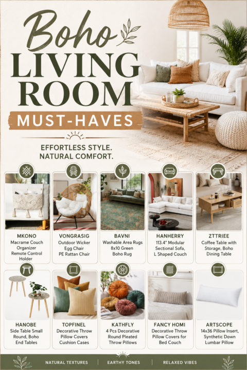 Boho Living Room Must-Haves | Cozy Bohemian Home Decor Ideas & Amazon Finds