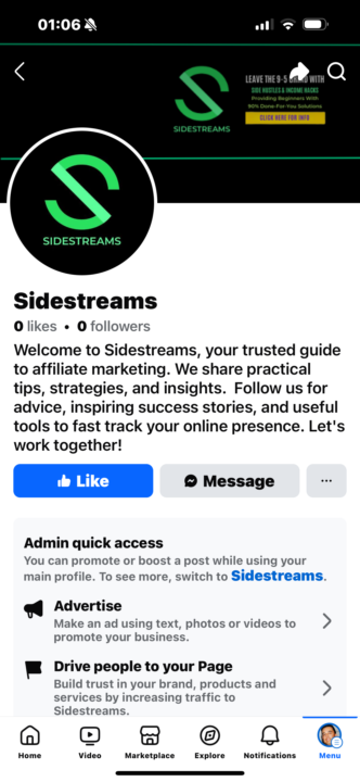Fb page setup (bio)