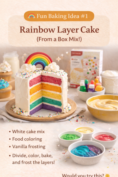 🌈 Fun Baking Idea #1: Rainbow Layer Cake (From a Box Mix!)