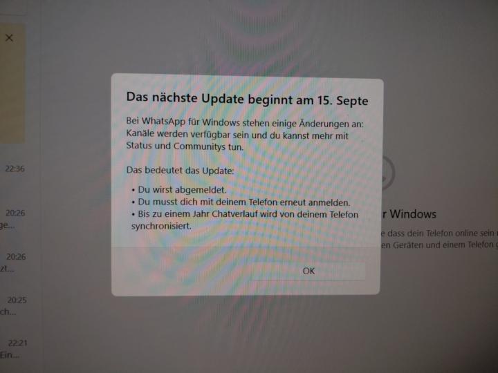 Update beim Whatsap am PC - nichts davon am Handy?